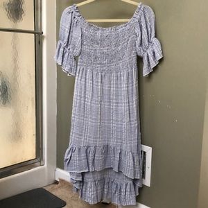 NastyGal blue off shoulder mid dress